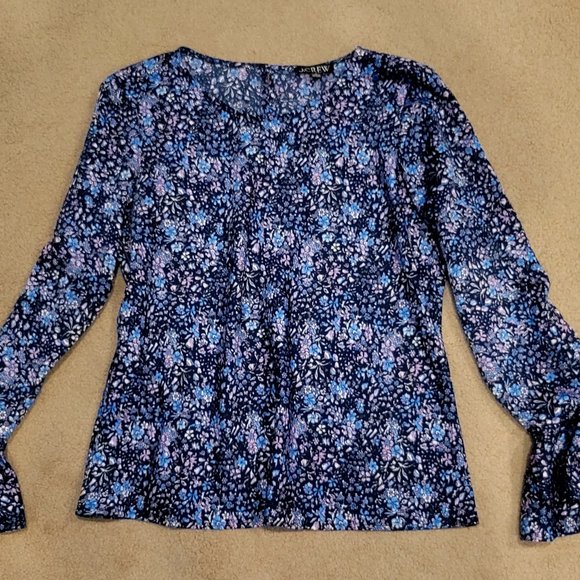 J Crew NWT Blue Floral Liberty Print Bell Sleeve Satin Blouse M - Picture 1 of 6